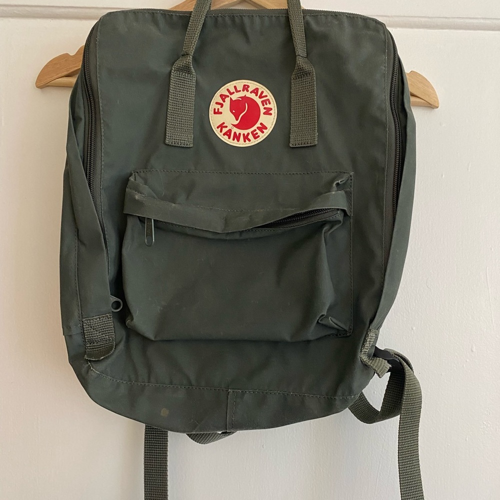 Fjallraven Kanken Backpack in Dark Green with Red Logo